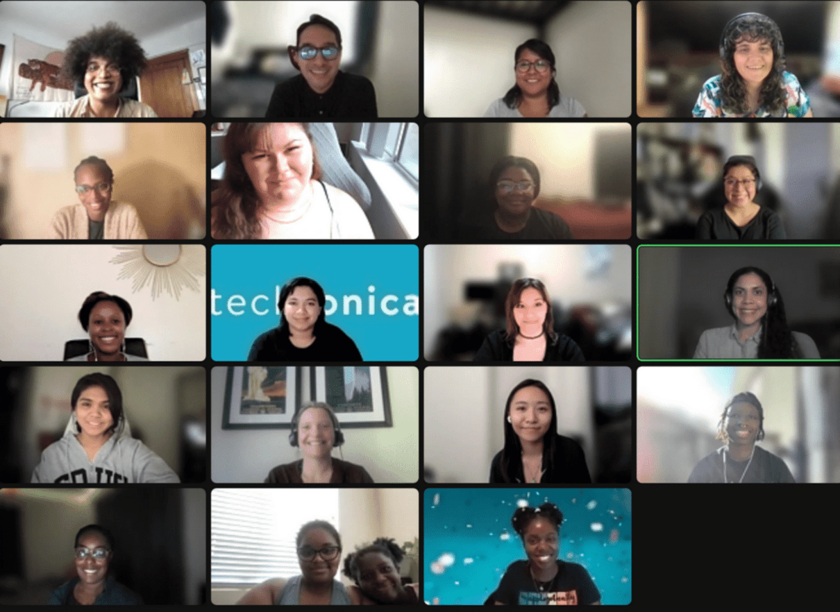 techtonica participants in zoom video call squares
